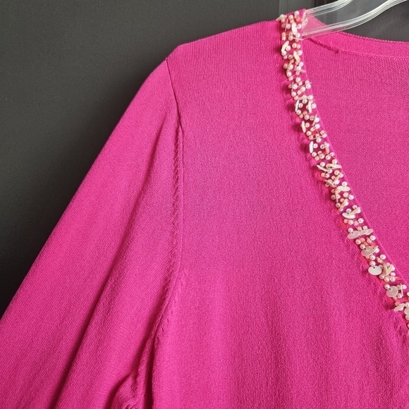 Bob Mackie Studio Sweater Womens Large Vibrant Pink Embellished Sequins & Pearls - Picture 5 of 10